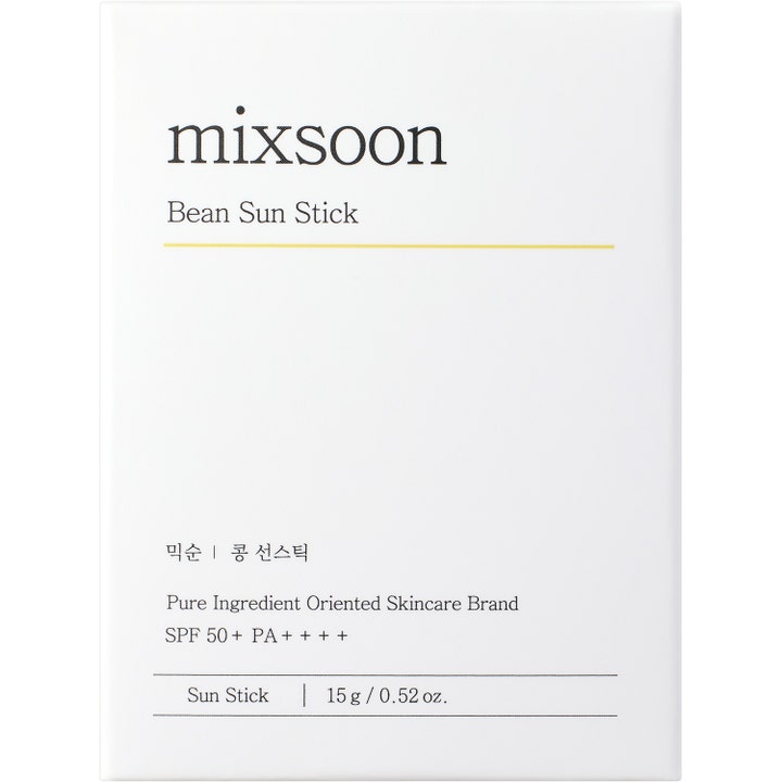 Mixsoon Bean Sun Stick 15 g beskyttende solcreme stift i hvid minimalistisk æske med SPF 50 og gul linje