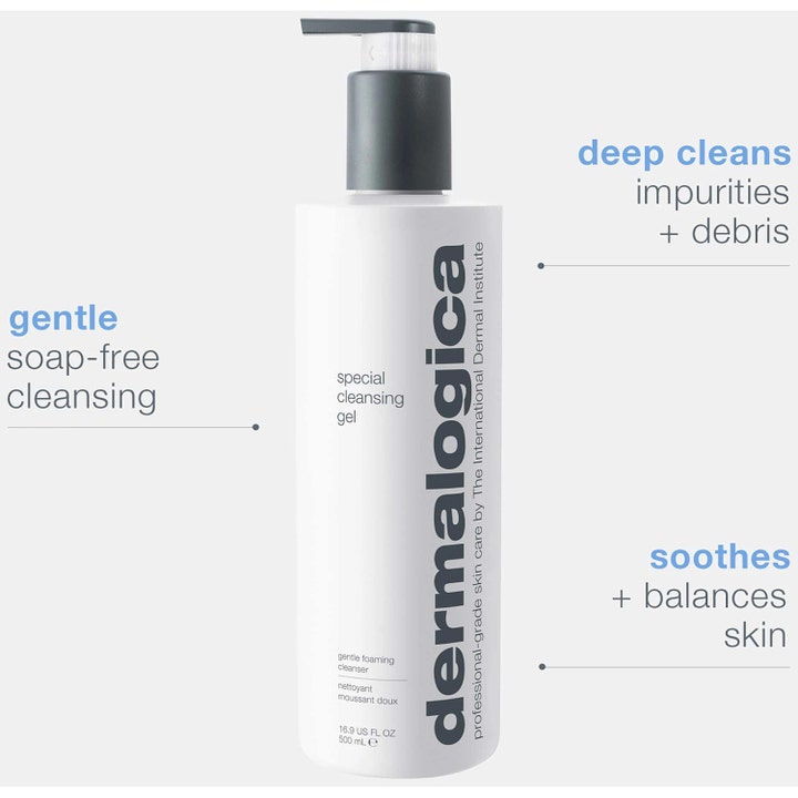 Dermalogica Special Cleansing Gel 500 ml ansigtsrens i hvid pumpeflaske der fjerner urenheder og beroliger huden.