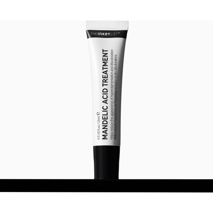 The INKEY List Mandelic Acid Treatment 15 ml serum mod hyperpigmentering i hvid tube med cremet tekstur.