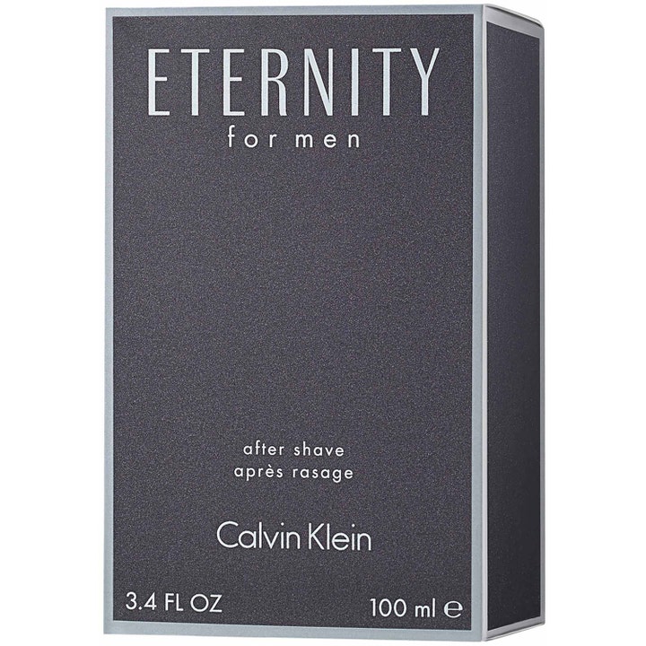 Calvin Klein Eternity For Men 100 ml beroligende aftershave i en mørkegrå og sølvfarvet papæske