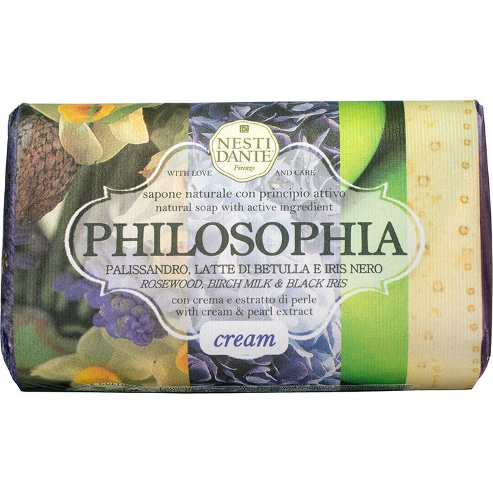 Nesti Dante Philosophia Cream 250g plejende fast sæbe med perleekstrakt i papiremballage med blomstermotiv