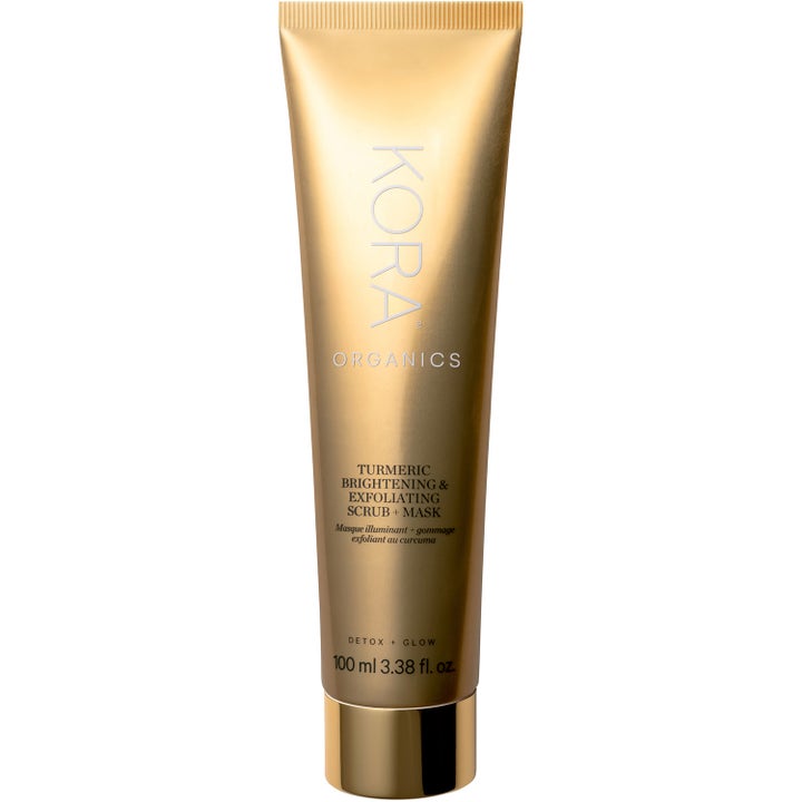 Kora Organics Turmeric Brightening & Exfoliating Scrub + Mask 100 ml eksfolierende maske der giver glød i gylden tube