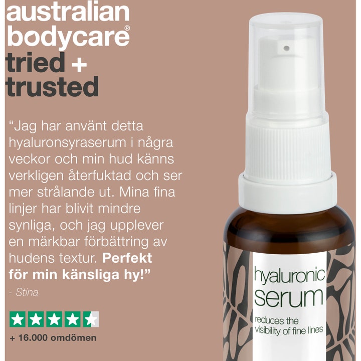Australian Bodycare Face Serum 30 ml fugtgivende ansigtspleje med citat og brun glasflaske