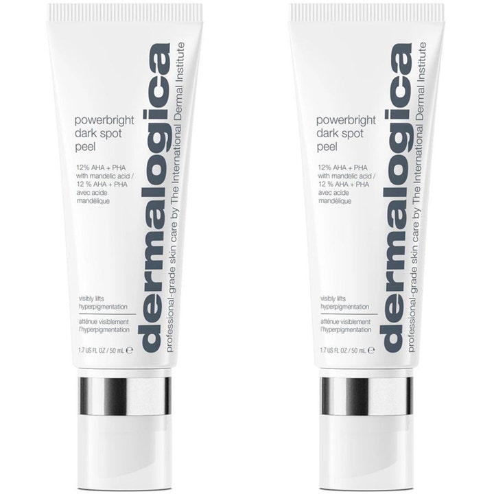 Dermalogica Powerbright Dark Spot Peel 50 ml eksfolierende ansigtsmaske i hvide tuber med sølvdetaljer