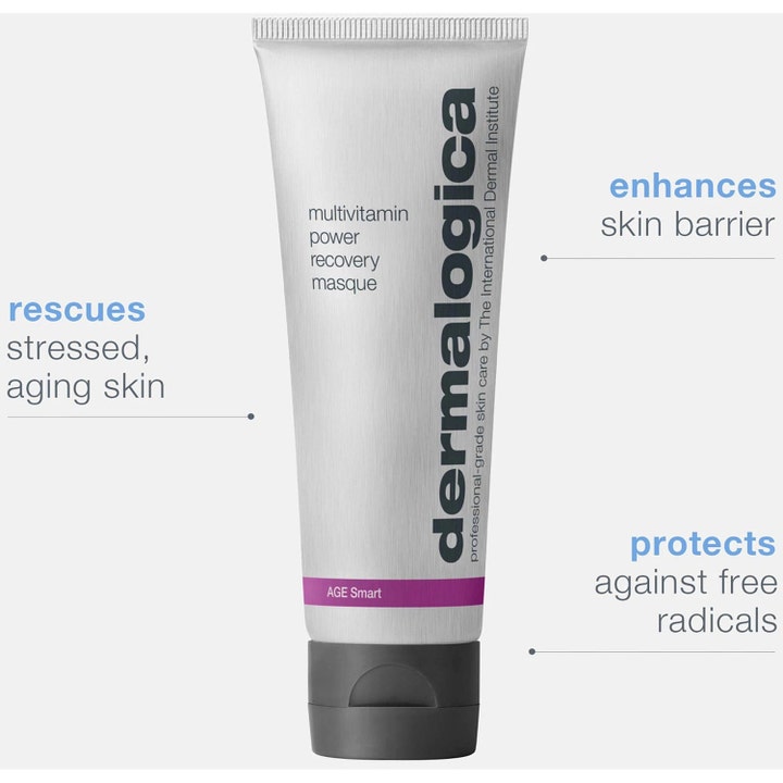 Dermalogica AGE smart Multivitamin Power Recovery Masque 75 ml ansigtsmaske i sølvfarvet tube der styrker hudbarrieren