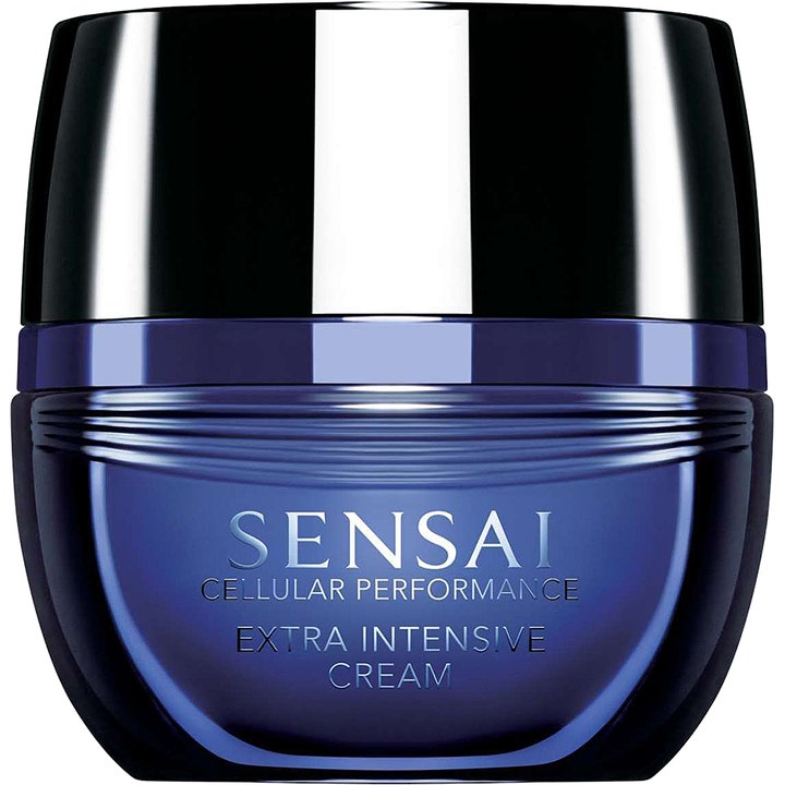 Sensai Cellular Performance Extra Intensive Cream ansigtscreme giver intens fugt i en mørkeblå krukke med sort låg.