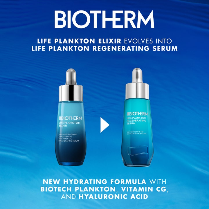 Biotherm Life Plankton Regenerating Serum 30 ml fugtgivende anti-age ansigtsserum i blå glasflasker mod vand.