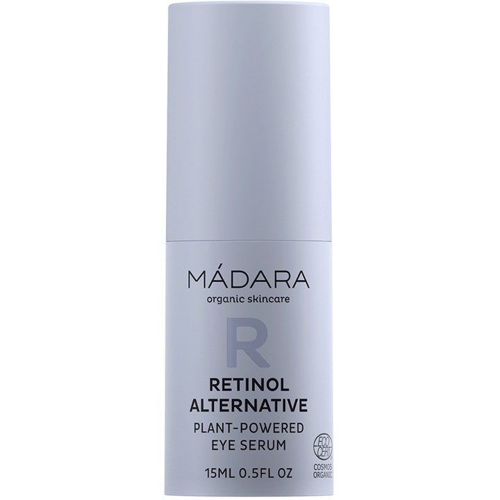 Mádara Retinol Alternative Eye Serum 15 ml fornyende øjenserum i en lysegrå cylinderformet beholder