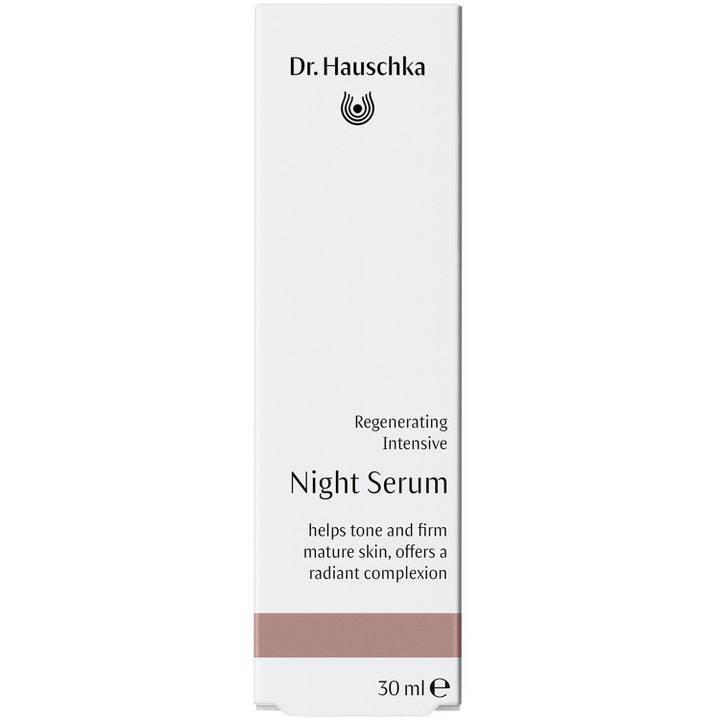 Dr. Hauschka Regenerating Intensive Night Serum 30 ml opstrammende ansigtsserum i hvid æske til moden hud.