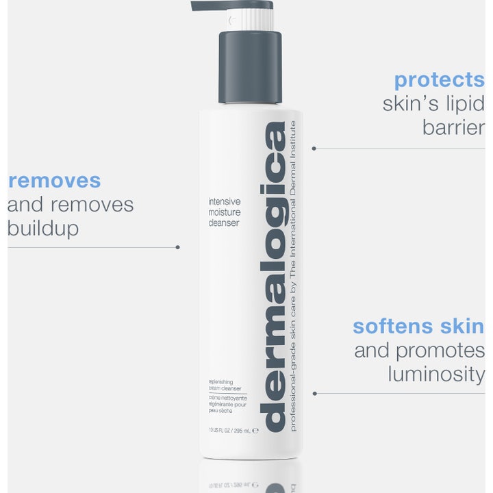 Dermalogica Intensive Moisture Cleanser 295 ml nærende ansigtsrens med hvid cremet tekstur i bløde bølger