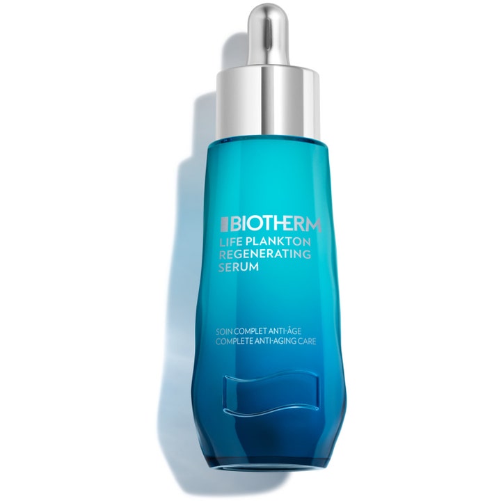 Biotherm Life Plankton Regenerating Serum styrkende anti-age serum i blå gradient glasflaske med sølvpipette