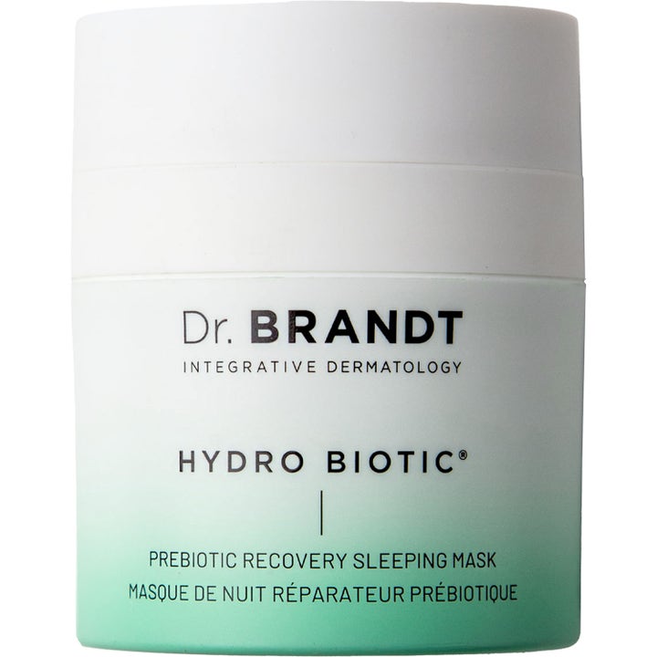 Dr. Brandt Hydro Biotic Prebiotic Recovery Sleeping Mask genopbyggende ansigtsmaske i hvid krukke med grøn gradient