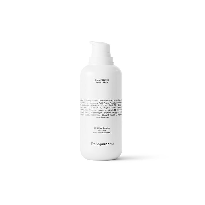 Transparent Lab Calming Urea Body Cream beroligende kropspleje i hvid pumpeflaske med 15% urea til tør hud