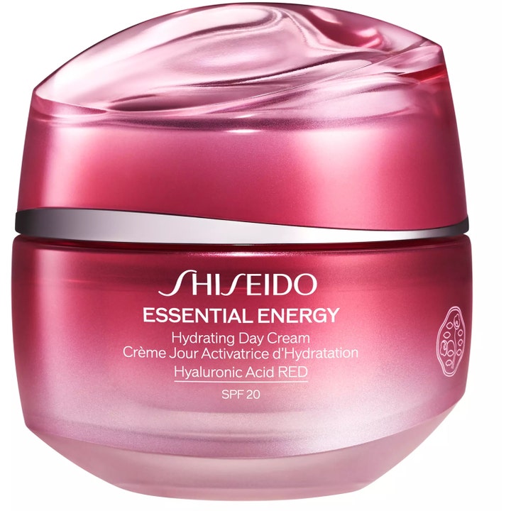 Shiseido Essential Energy Hydrating Day Cream SPF 20 50 ml fugtgivende ansigtscreme i en lyserød glaskrukke