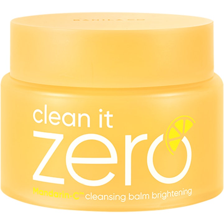 Banila Co Clean It Zero Mandarin-C lysnende cleansing balm i en gul krukke med hvid tekst og citrusmotiv.