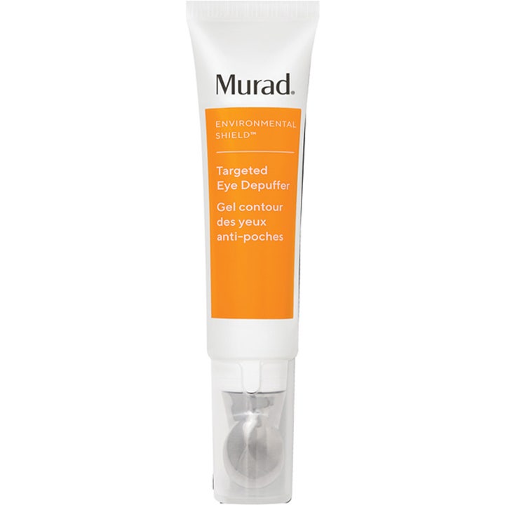 Murad Environmental Shield Targeted Eye Depuffer øjengel mod hævelser i hvid tube med kølende metalapplikator