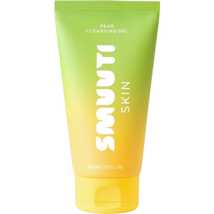 Smuuti Skin Pear Cleansing Gel 150 ml opfriskende ansigtsrens i en tube med grøn og gul farveovergang og gult låg