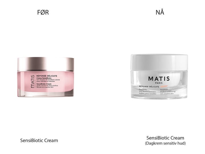 Matis Délicate Sensibiotic Cream 50 ml dagcreme til sensitiv hud viser krukken i både gammelt og nyt design.