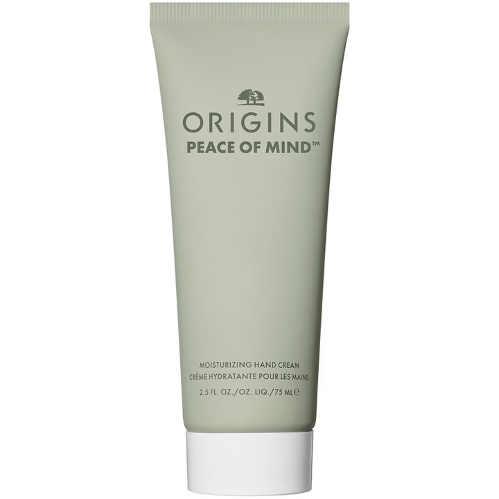 Origins Peace Of Mind 75 ml fugtgivende håndcreme i en mat salviegrøn tube med hvidt skruelåg