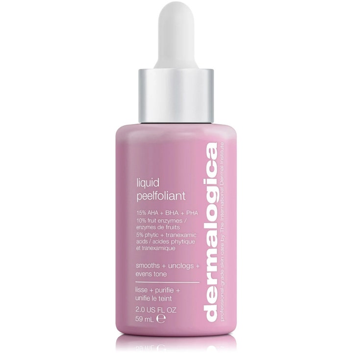 Dermalogica Liquid Peelfoliant 59 ml eksfolierende peeling serum der udglatter huden i lyserød flaske med sølvfarvet pipette