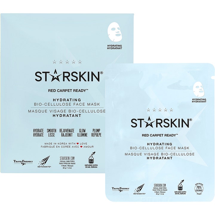 Starskin Red Carpet Ready Hydrating Bio-Cellulose Face Mask 40 g fugtgivende sheet mask i lyseblå emballage.