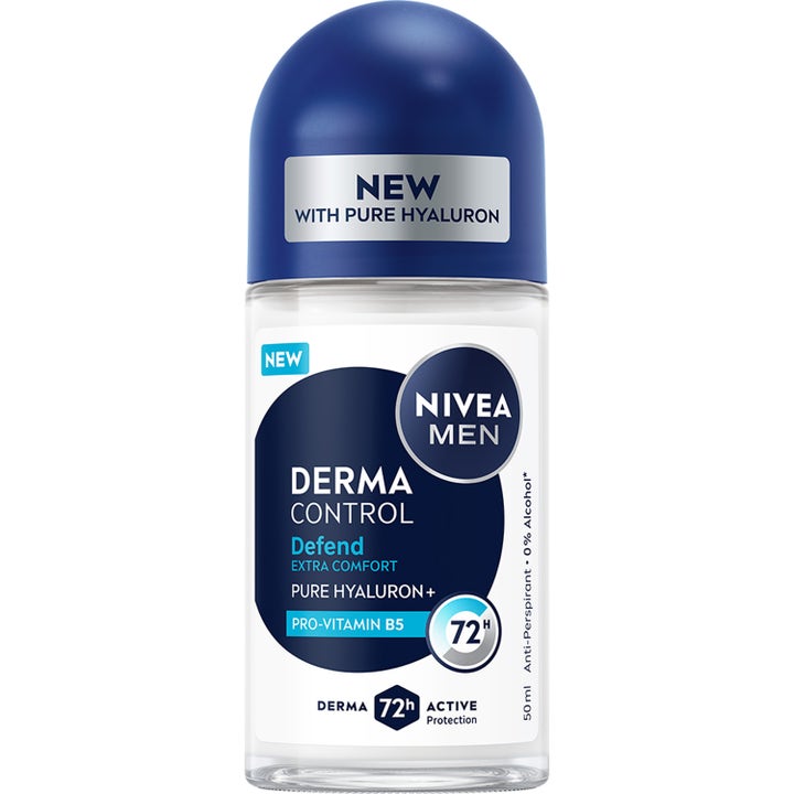 Nivea Men Derma Control Defend 50 ml anti-perspirant giver 72 timers beskyttelse i glasflaske med mørkeblå rullekappe