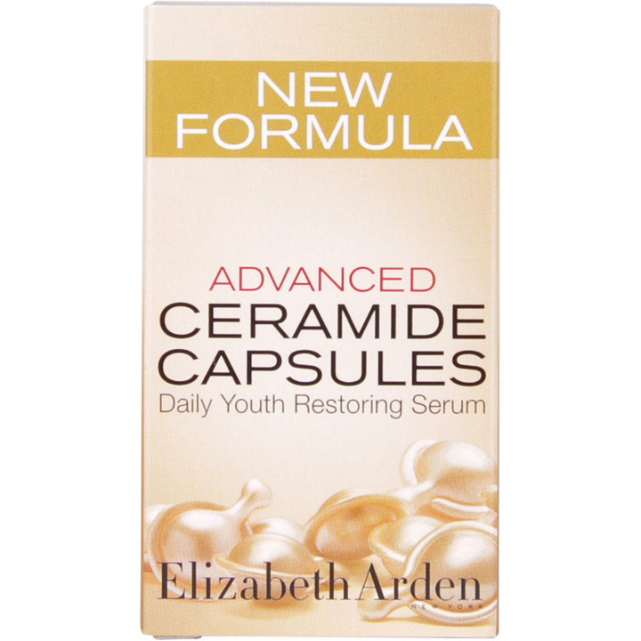 Elizabeth Arden Advanced Ceramide Capsules 30 stk anti-age serum i guldæske med billede af guldkapsler og New Formula
