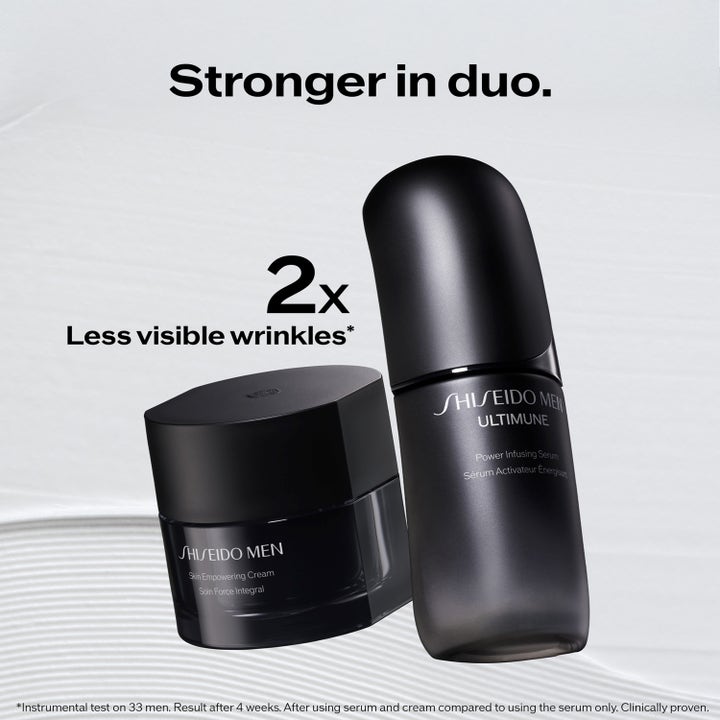 Shiseido Ultimune Men 2.0 Power Infusing Concentrate 50 ml serum og ansigtscreme i matsort emballage mod rynker.