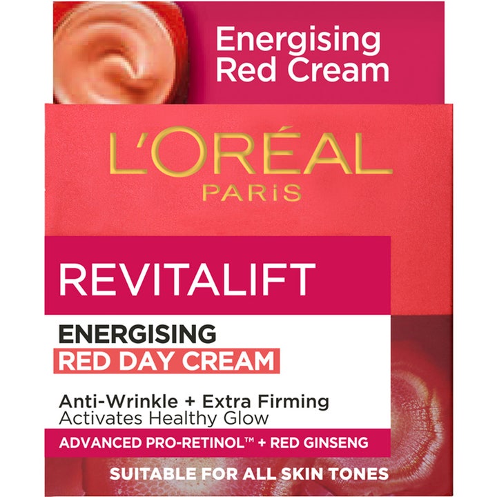 L'Oréal Paris Revitalift Ginseng Glow 50 ml dagcreme i rød emballage med energigivende pro-retinol