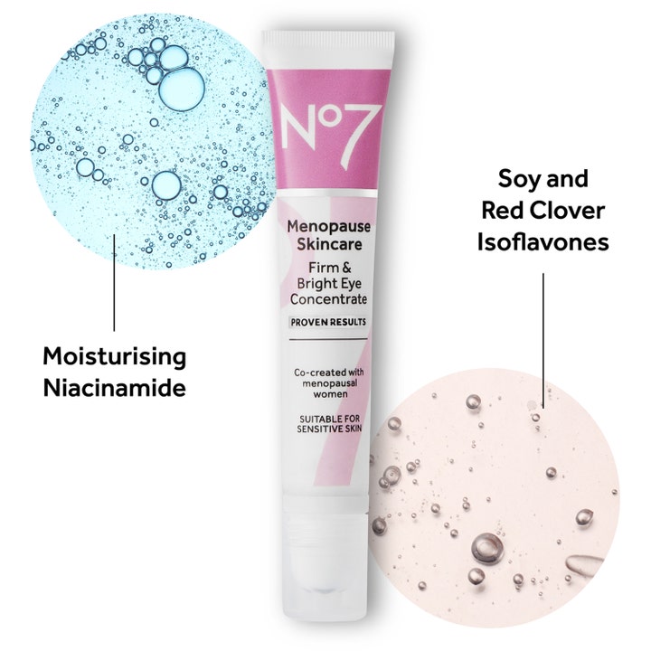 No7 Menopause Skincare Firm & Bright Eye Concentrate 15 ml øjencreme med niacinamid og isoflavoner fra soja