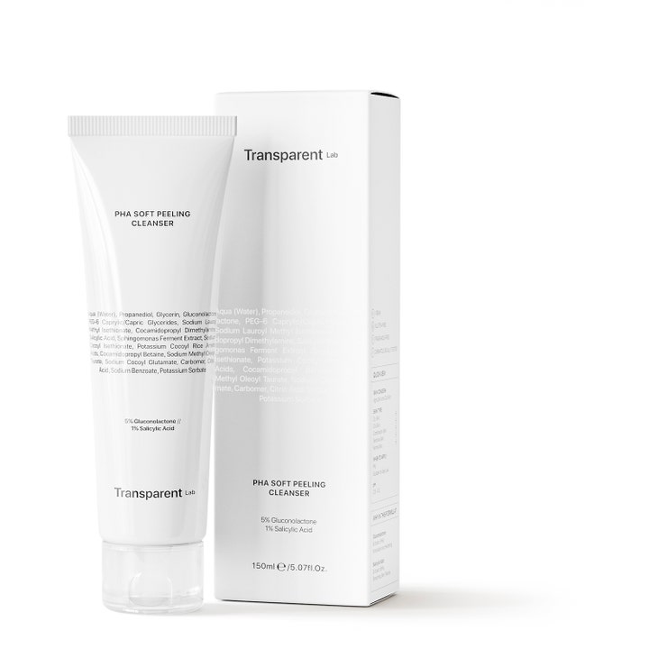 Transparent Lab pHa Soft Peeling Cleanser 150 ml eksfolierende ansigtsrens i hvid tube og æske