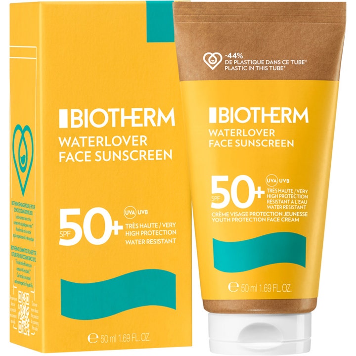 Biotherm Waterlover Creme Solaire Anti-Age SPF50 50 ml solcreme i gul tube og æske med anti-age effekt