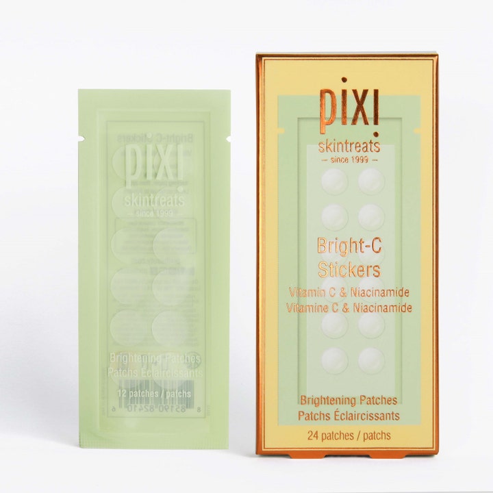 Pixi Bright-C Stickers 24 stk lysnende patches med C-vitamin og niacinamid i gul æske og grøn sachet