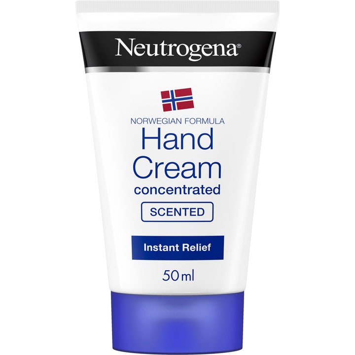 Neutrogena Norwegian Formula Hand Cream 50 ml plejende håndcreme i hvid plasttube med blåt låg giver øjeblikkelig lindring