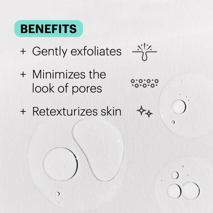 Dr.Jart+ Pore-remedy PHA Exfoliating Serum 30 ml eksfolierende serum infografik om fordele og klar tekstur