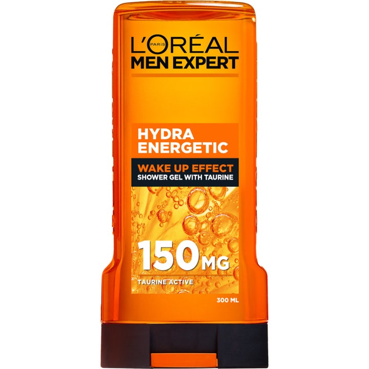 L'Oréal Men Expert Hydra Energetic 300 ml opkvikkende showergel i gennemsigtig orange flaske med sort låg