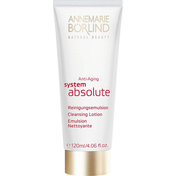 Annemarie Börlind System Absolute Cleansing Lotion 120 ml anti-aging ansigtsrens i hvid tube med guldhætte og rød tekst