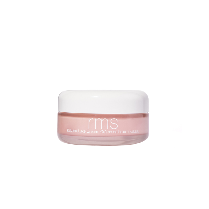 RMS Beauty Kakadu Luxe Cream 50 ml fugtgivende ansigtscreme i glaskrukke med lyserød creme og hvidt låg
