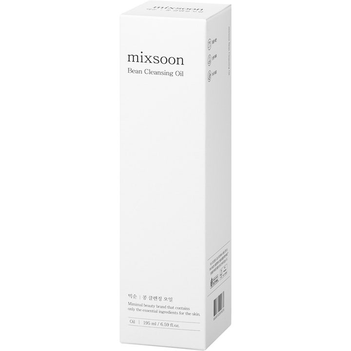 Mixsoon Bean Cleansing Oil 195 ml fugtgivende rengøringsolie i en enkel hvid papæske med minimalistisk design.