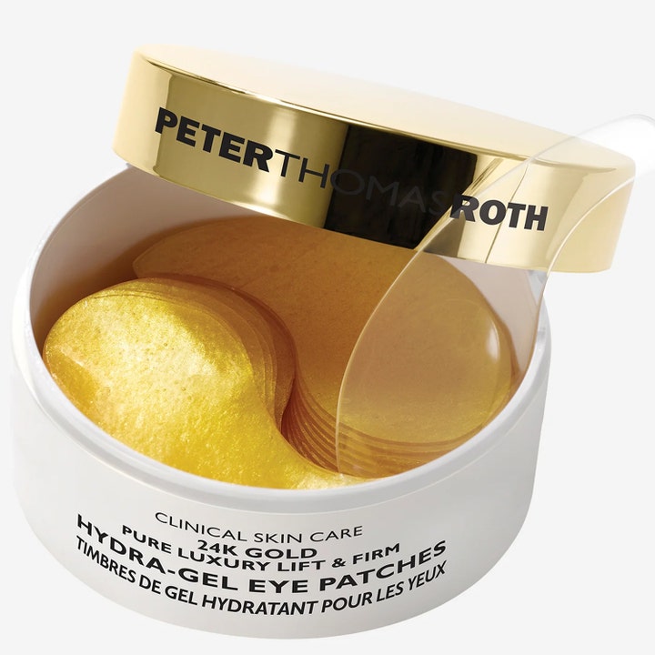 Peter Thomas Roth 24k Gold Eye Patches 60 stk opstrammende øjenmaske med gyldne patches i hvid krukke med guldlåg