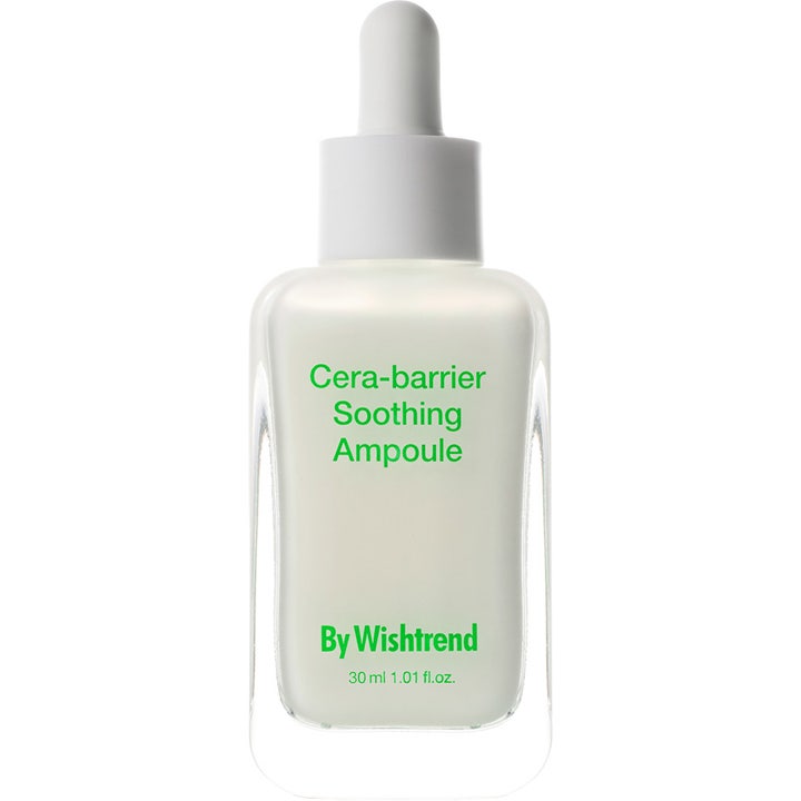 By Wishtrend Cera-barrier Soothing Ampoule 30 ml beroligende serum i klar glasflaske med hvid pipette og mælkehvid væske