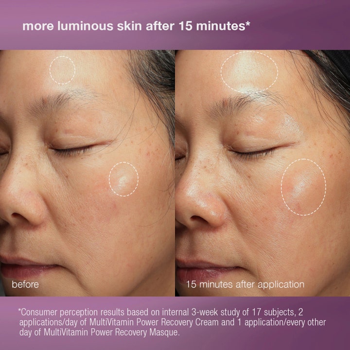 Dermalogica Stressed Skin Recovery System ansigtspleje før og efter billede der viser øget glød.