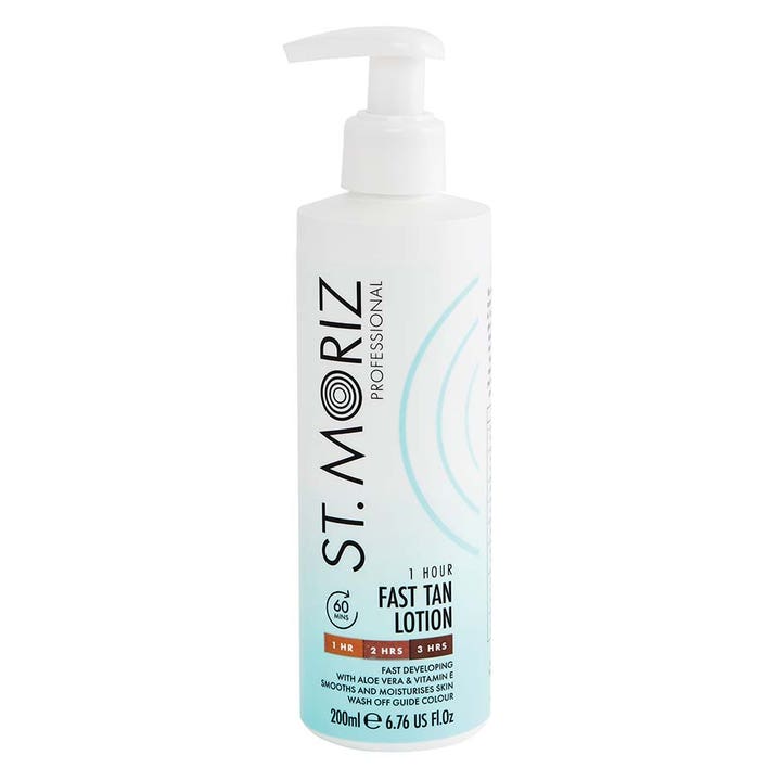 St. Moriz Professional Fast Tan Lotion 200 ml selvbruner i hvid flaske med praktisk pumpe