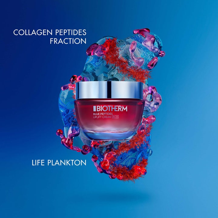 Biotherm Blue Peptides Uplift Rich 50 ml dagcreme i pink krukke med collagen peptides og life plankton