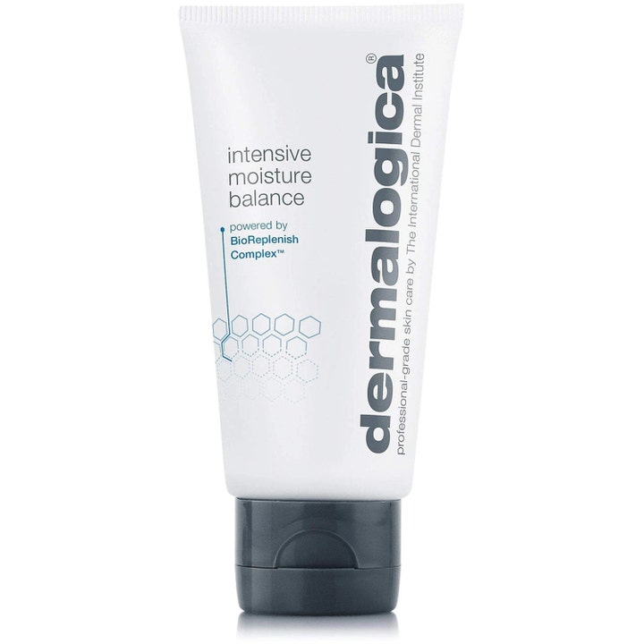 Dermalogica Intensive Moisture Balance fugtgivende ansigtscreme i en hvid tube med mørkegråt låg.