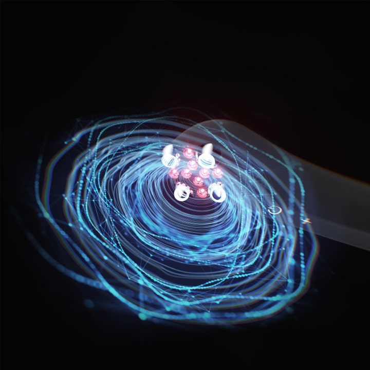 FAQ Swiss FAQ 402 Dual Microcurrent NIR LED Toning Device med lysende blå energiringe og røde LED-punkter