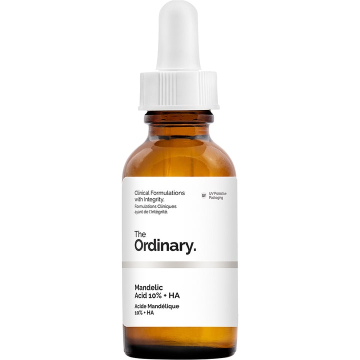The Ordinary Mandelic Acid 10% + HA 30 ml eksfolierende serum der giver glød i brun glasflaske med hvid pipette