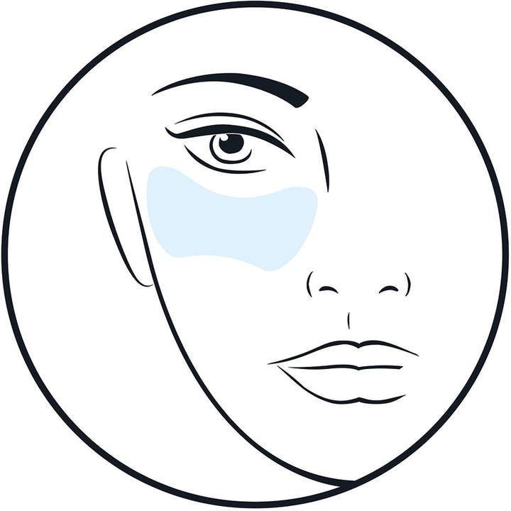 Babor Instant Fresh & Smooth Eye Serum + Patches 30 ml øjenserum illustration af påføring af lyseblå patch under øjet