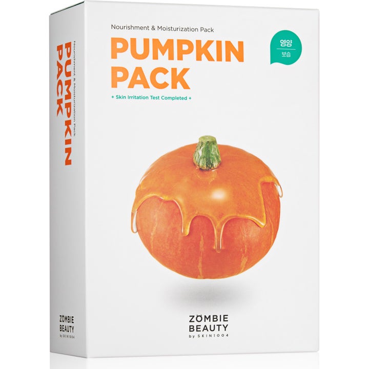 Zombie Beauty by SKIN1004 Pumpkin Pack nærende ansigtsmaske i hvid æske med et græskar dækket af honning.