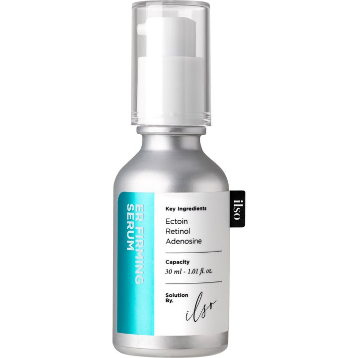 ilso ER Firming Serum 30 ml opstrammende ansigtsserum med retinol i en sølvfarvet flaske med hvid pumpe